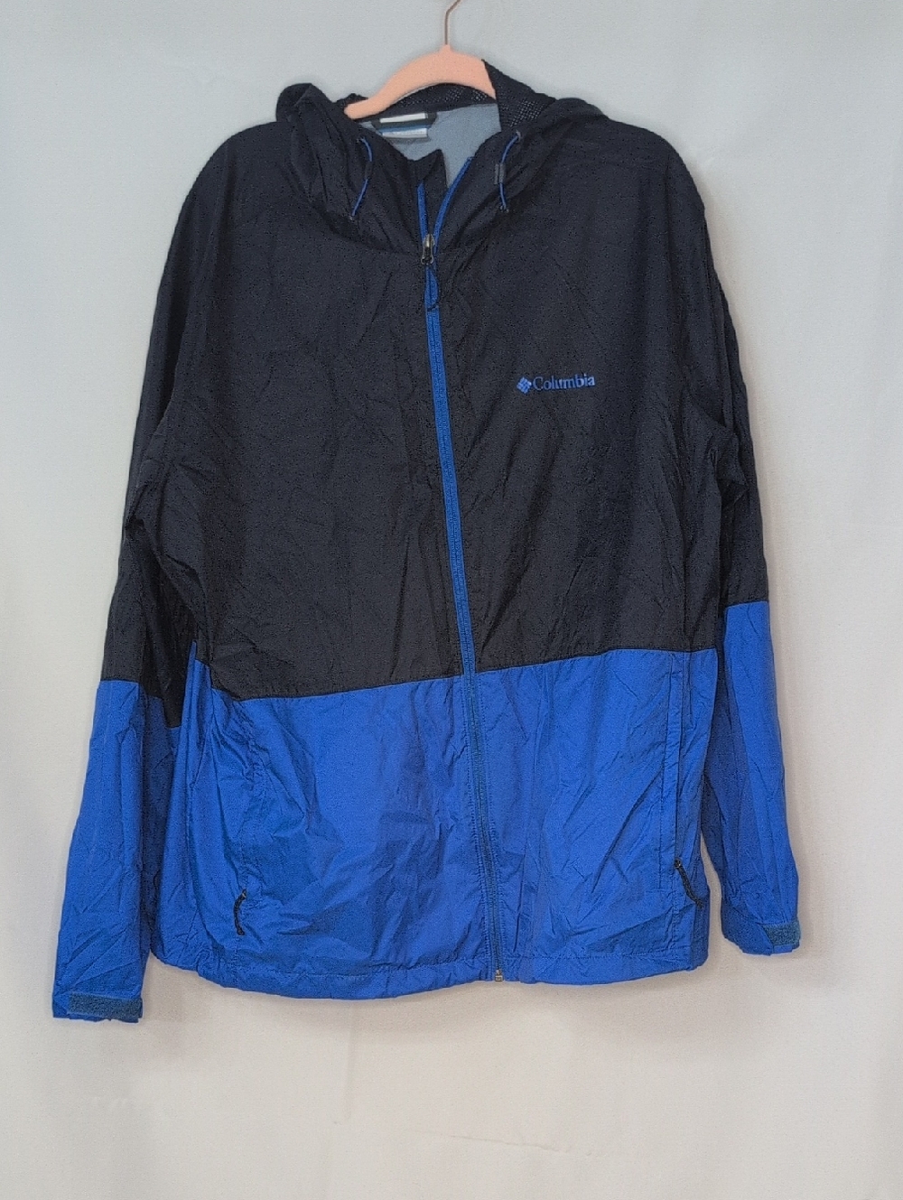 Columbia Black and Blue Hooded Windbreaker Jacket